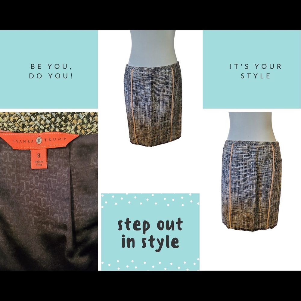 Ivanka Trump tweed & faux suede skirt